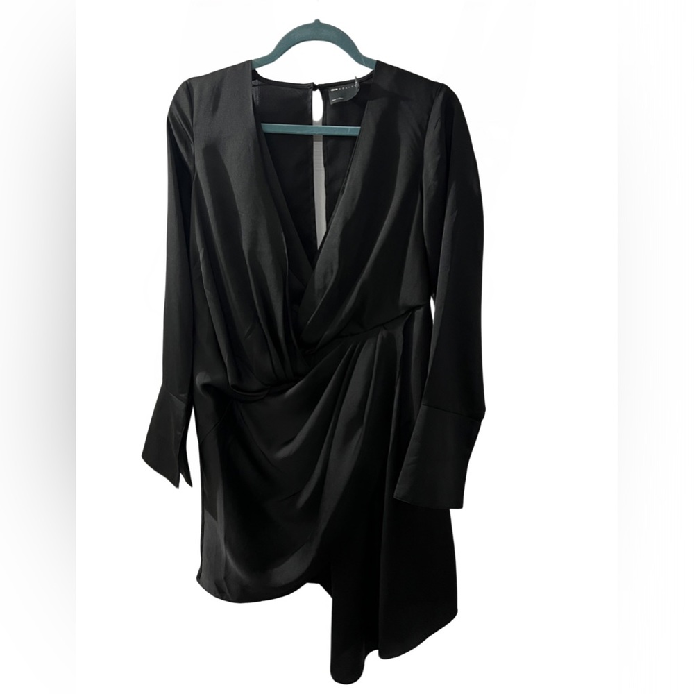 ASOS DESIGN satin mini dress with drape skirt detail in black